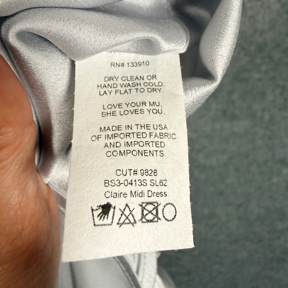 New Mumu Sz Small Claire Midi Dress Silver Satin Bridesmaid Prom Wedding Party - Picture 10 of 10